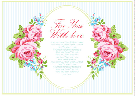 Wedding invitation card template with garden pink roses and forget-meのイラスト素材