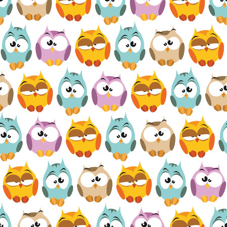 Seamless pattern with cartoon owlsのイラスト素材