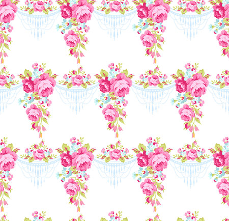 Seamless floral pattern with bouquets of English Rosesのイラスト素材