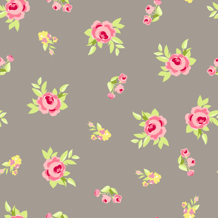 Seamless floral pattern with little flowers pink roses, vector floral illustration in vintage style.のイラスト素材