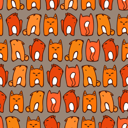 Seamless pattern with cartoon foxesのイラスト素材