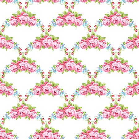 Seamless floral pattern with garden pink roses and forget-meのイラスト素材