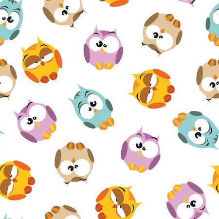 Seamless pattern with cartoon owlsのイラスト素材