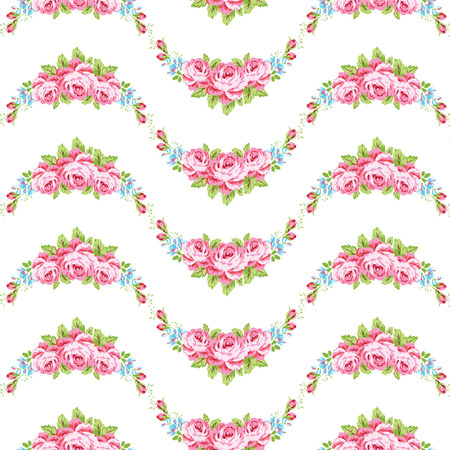 Seamless floral pattern with garden pink roses and forget-meのイラスト素材