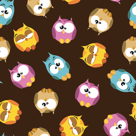 Seamless pattern with cartoon owlsのイラスト素材