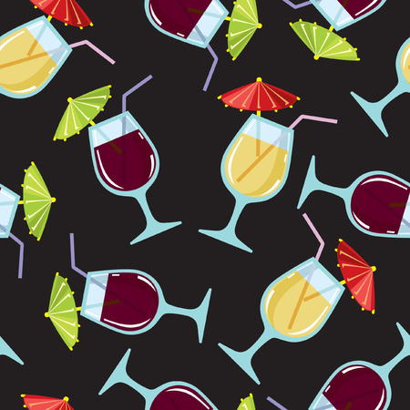 Seamless pattern with cocktails on a black backgroundのイラスト素材