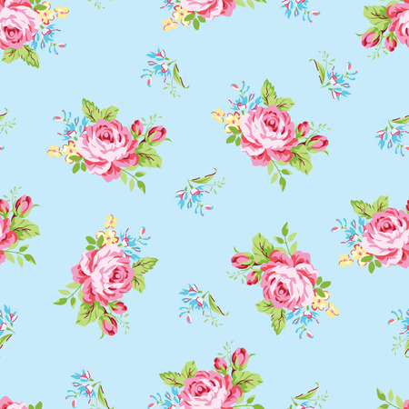 Seamless floral pattern with garden pink roses and forget-meのイラスト素材
