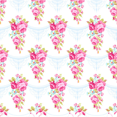 Seamless floral pattern with bouquets of English Rosesのイラスト素材