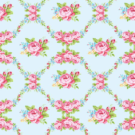 Seamless floral pattern with garden pink roses and forget-meのイラスト素材