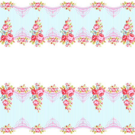 Seamless Pattern with red roses on a background with stripesのイラスト素材