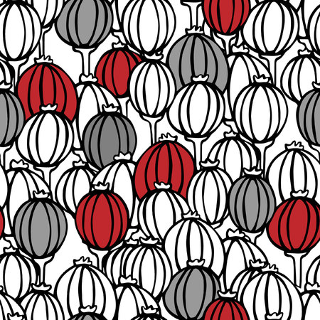 Seamless floral pattern with poppy boxesのイラスト素材