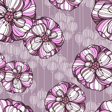 Seamless floral pattern with purple poppy flowersのイラスト素材