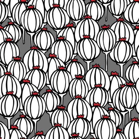 Seamless floral pattern with poppy boxesのイラスト素材