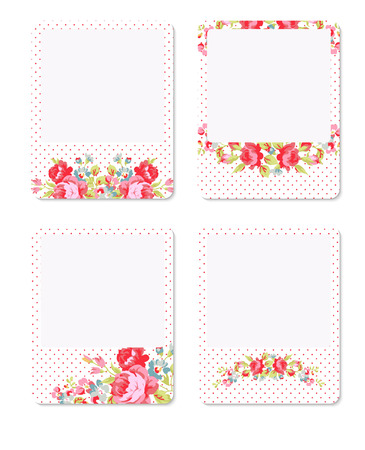 Vector card with red roses on a pink background with red polka dotsのイラスト素材