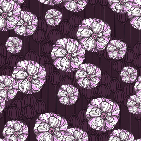 Seamless floral pattern with purple poppy flowersのイラスト素材