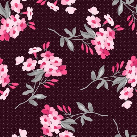 Seamless floral pattern with pink flowers on brown backgroundのイラスト素材