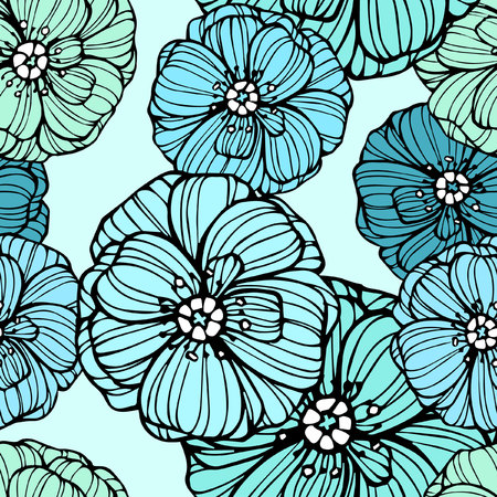 Seamless floral pattern with blue poppy flowersのイラスト素材