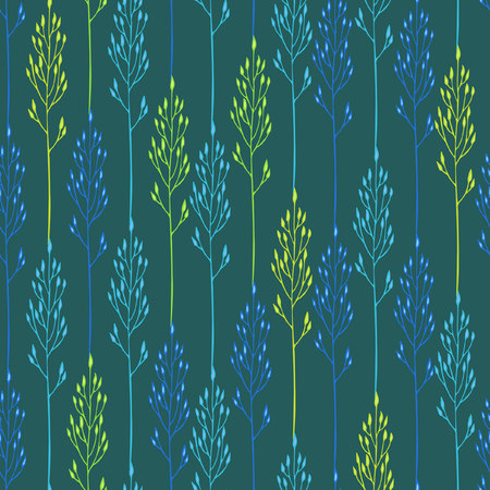 Seamless floral pattern with spikelets on the blue backgroundのイラスト素材