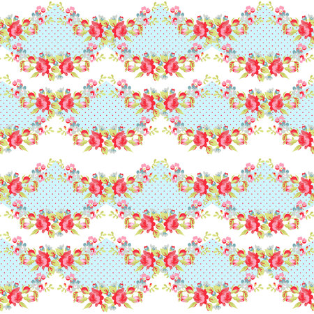 Seamless Pattern with red roses on a background with red polka dotsのイラスト素材