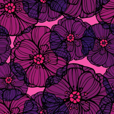 Seamless floral pattern with purple poppy flowersのイラスト素材