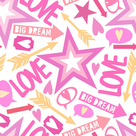 Abstract seamless background with stars, arrows, hearts.のイラスト素材