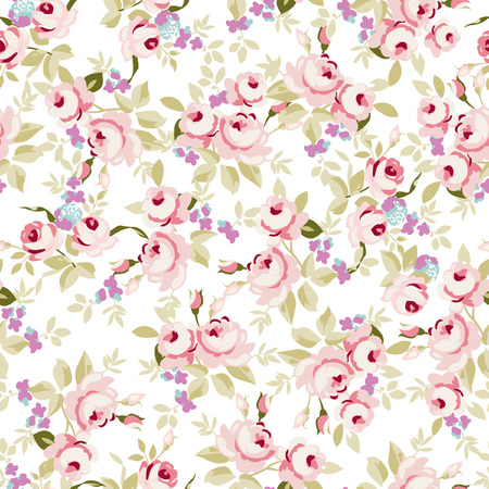 Seamless floral pattern with little pink roses, vector illustration in vintage style.のイラスト素材