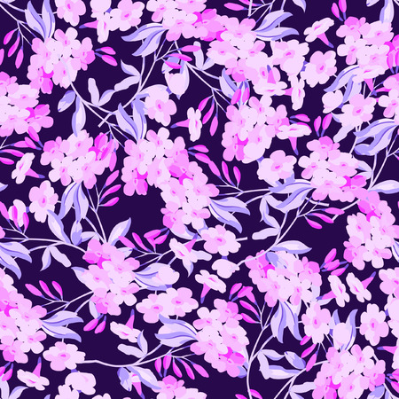 Seamless floral pattern with pink flowers on dark fontsのイラスト素材