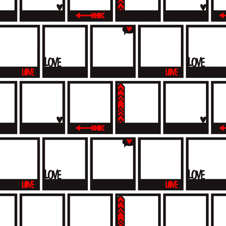 Seamless pattern  with photo frame, St.Valentine's Day photo frame with hearts, arrow, loveのイラスト素材