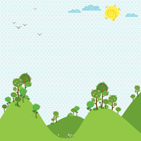 Summer landscape with green nature and blue skyのイラスト素材