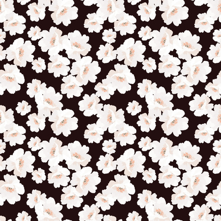 Elegance Seamless pattern with flowers rosehip on black background, vector floral illustrationのイラスト素材