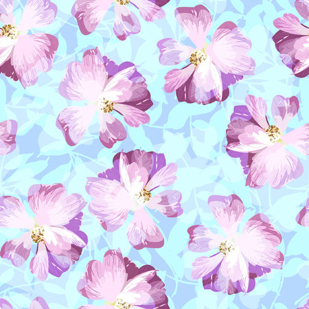 Seamless floral pattern with Pink flowers of rose hipsのイラスト素材