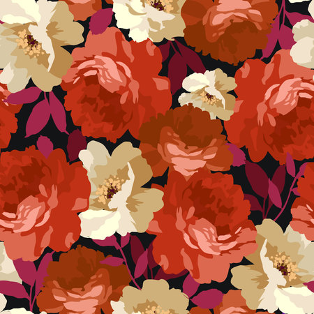 Seamless floral pattern with red roseのイラスト素材