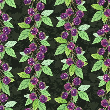Seamless pattern with branch blackberries in watercolor style, vector illustration.のイラスト素材