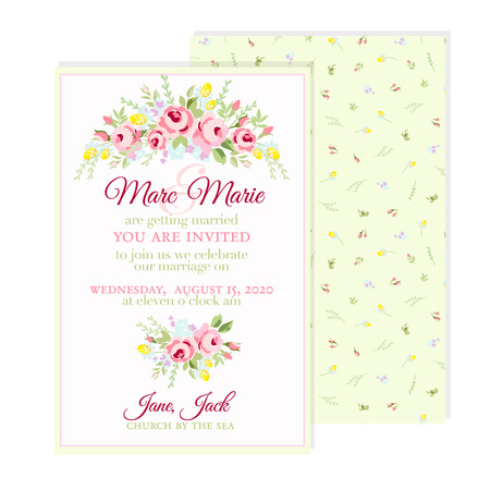 Greeting floral card with small pink rosesのイラスト素材
