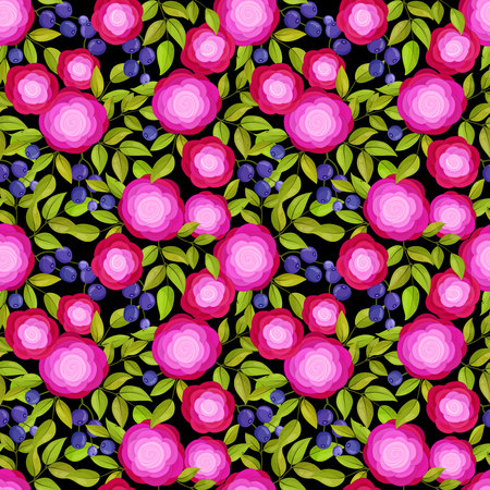 Seamless pattern with bright decorative pink rosesのイラスト素材