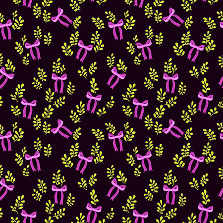Seamless vector pattern with cute pink bows and branchのイラスト素材
