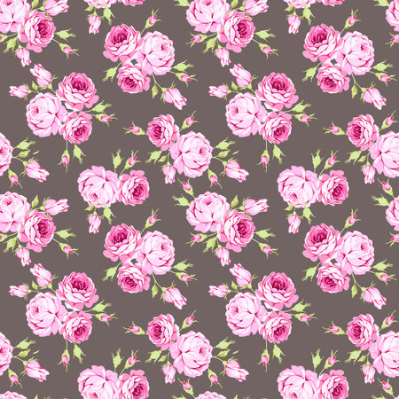 Seamless floral pattern with pink roses and leaves.のイラスト素材
