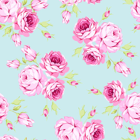 Seamless floral pattern with pink rosesのイラスト素材