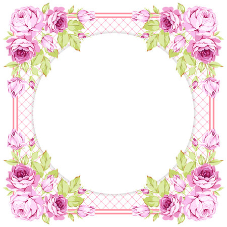 Floral round Greeting card with pink rosesのイラスト素材
