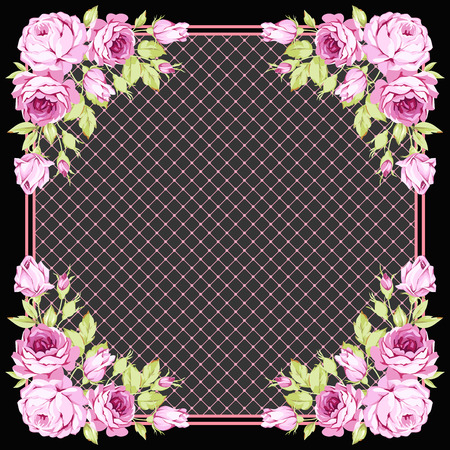 Greeting card with pink roses on a dark backgroundのイラスト素材