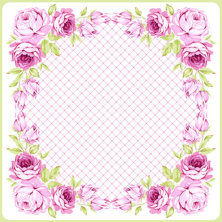 Floral round Greeting card with littlel pink rosesのイラスト素材