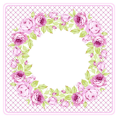 Floral round Greeting card with pink rosesのイラスト素材