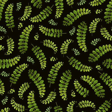 Seamless background with fern on the black background. Suitable for typography, cards, banners and textiles.のイラスト素材