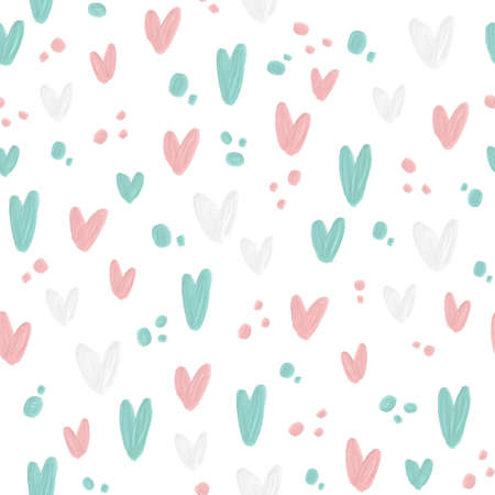 Raster seamless background, oil art imitation. Cute background with hearts. Suitable for textiles,...