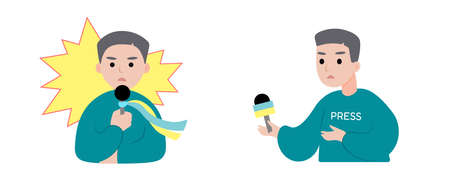 Ukraine news concept. Man reporter. Vector. Flatのイラスト素材