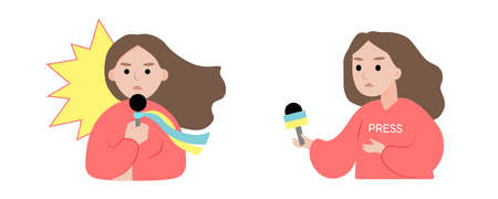 Ukraine news concept. Woman reporter. Vector. Flatのイラスト素材