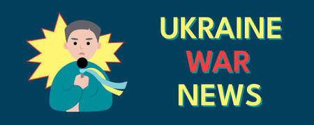 Ukraine news banner. man reporter. Vector. Flatのイラスト素材