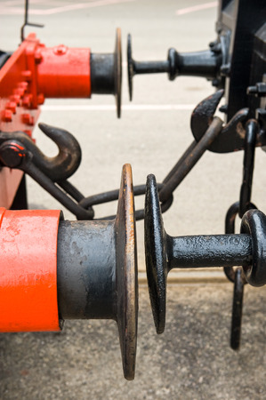 Close up of railway train buffer detailの写真素材
