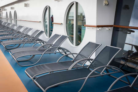 Sunbeds open on Cruise ships top deckの写真素材