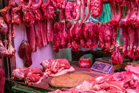 Fresh meat in a butcher shop in the city of Kuala Lumpur, Malaysia
